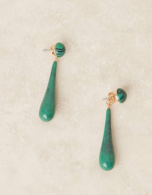 ASOS DESIGN - Oorknopjes met langwerpige druppelhangers in groene hars, 2 van 3