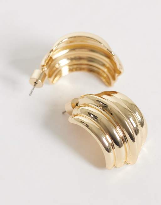 ASOS DESIGN oorknopjes met ontwerp met meerdere ringen in goudkleur, 3 van 4