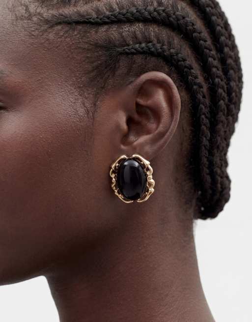 ASOS DESIGN - Oorknopjes met zwarte steen in goudkleur, 2 van 5
