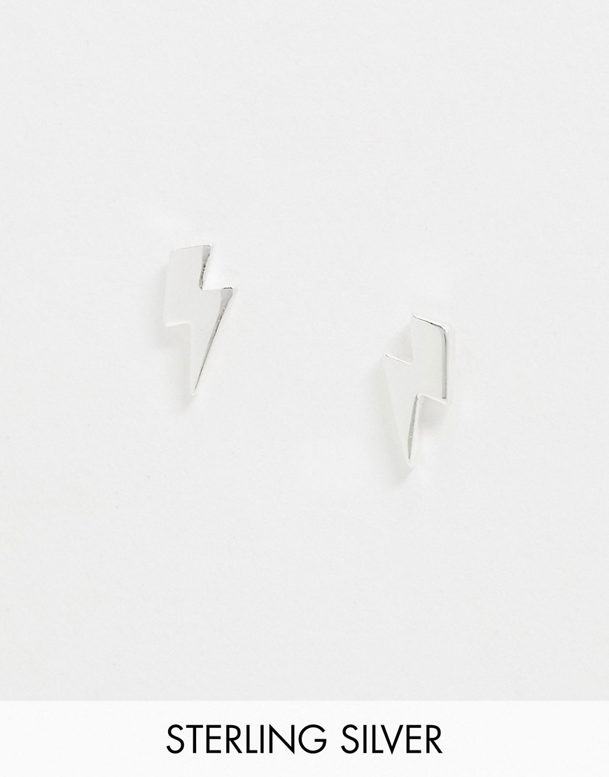 ASOS DESIGN - Oorknopjes van 8 mm met bliksem-ontwerp van echt zilver
