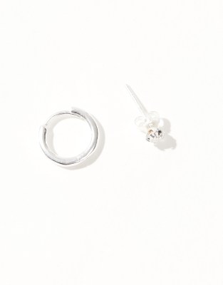 ASOS DESIGN - Oorring en kristallen oorknopje van sterling zilver in zilver