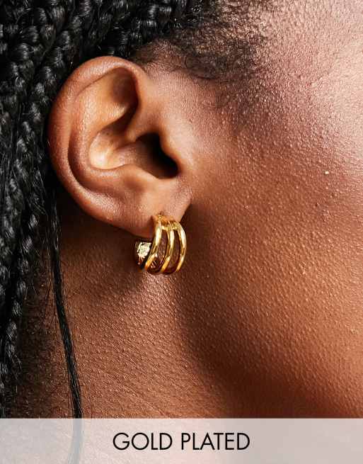 ASOS DESIGN - Oorringen met kleine driedubbele rij verguld met 14k goud