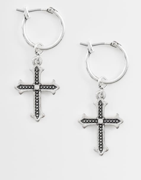 ASOS DESIGN - Oorringen met kruishangertje in gepolijst zilver - view 1