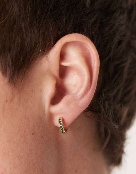 ASOS DESIGN - Oorringen met smaragdgroene steen in goud - view 1