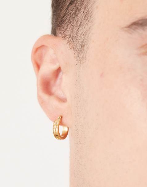 ASOS DESIGN - Oorringen van waterbestendig roestvrij staal met gegraveerde sterretjes in goud - view 1