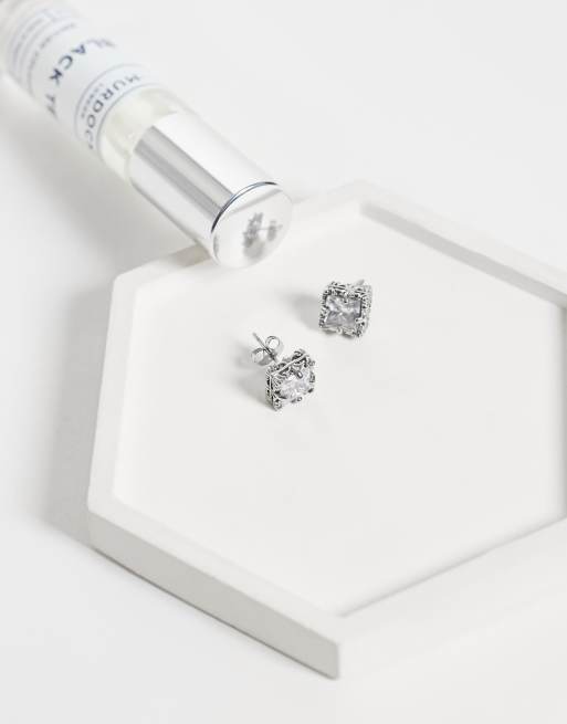 ASOS DESIGN oorstekers met vierkante kristalstenen rand in zilver, 2 van 4