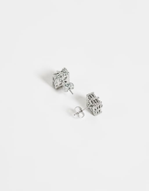 ASOS DESIGN oorstekers met vierkante kristalstenen rand in zilver, 4 van 4