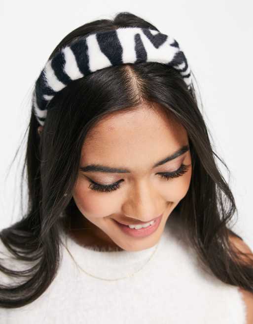 ASOS DESIGN – Opaska na głowę z futra we wzór w paski zebry