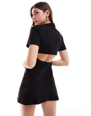 asos design t shirt open back prom midi dress ASOS DESIGN T-shirt midi dress with lace skirt in black