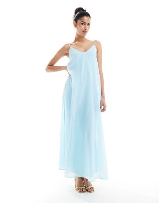 Asos Design Open Back Cami Trapeze Maxi Dress In Pastel Blue