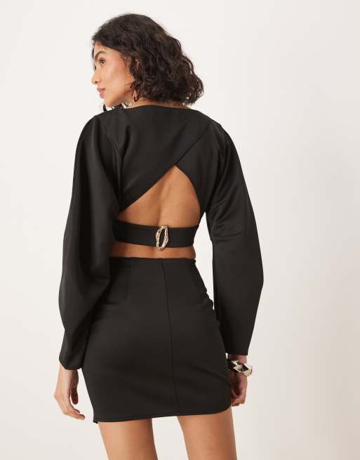 ASOS DESIGN open back crop top with volume sleeves in black in scuba-style fabric - part of a set, 2 of 4