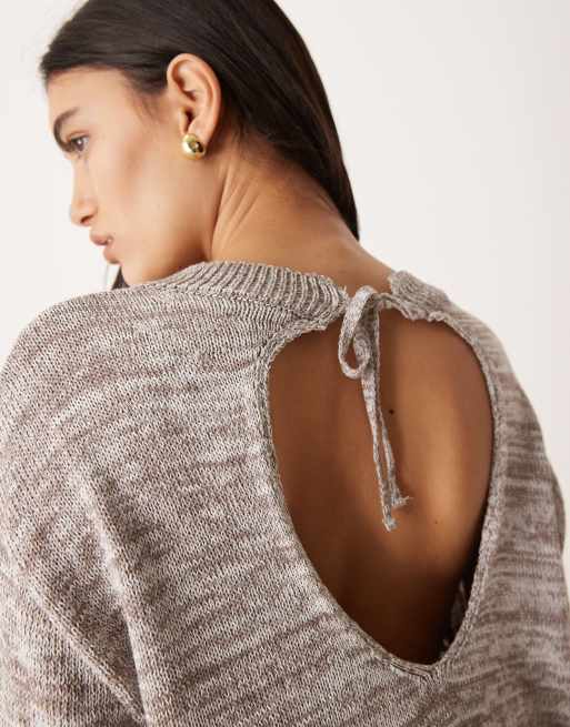 ASOS DESIGN open back knitted mini sweater dress in twisted yarn in gray |  ASOS