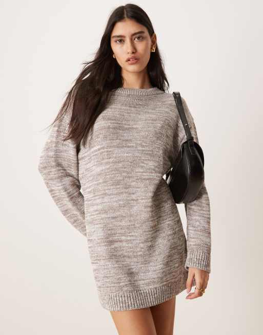 asos grey sweater dress ASOS DESIGN open back knitted mini sweater dress in twisted yarn in gray