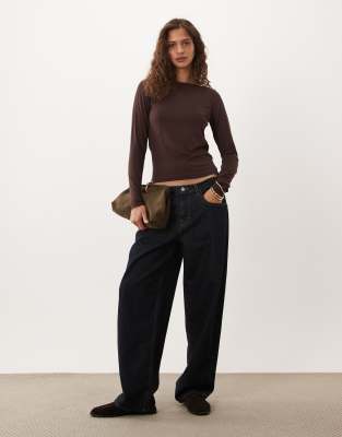 Asos Design Open Back Long Sleeve T-shirt In Brown
