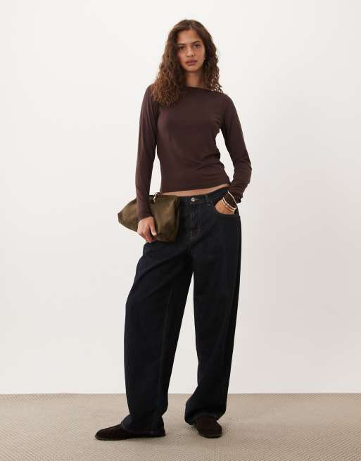 ASOS DESIGN open back long sleeve t-shirt in brown, 2 of 4