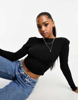 ASOS DESIGN open back long sleeve top with twist detail in black