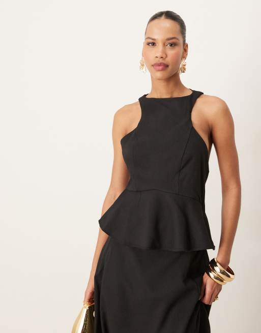 ASOS DESIGN open back maxi peplum dress in black | ASOS