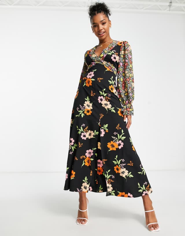 ASOS DESIGN open back midi tea dress in mixed floral prints