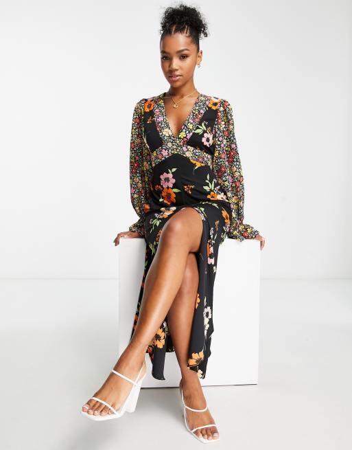 ASOS DESIGN open back midi tea dress in mixed floral prints , 3 of 4