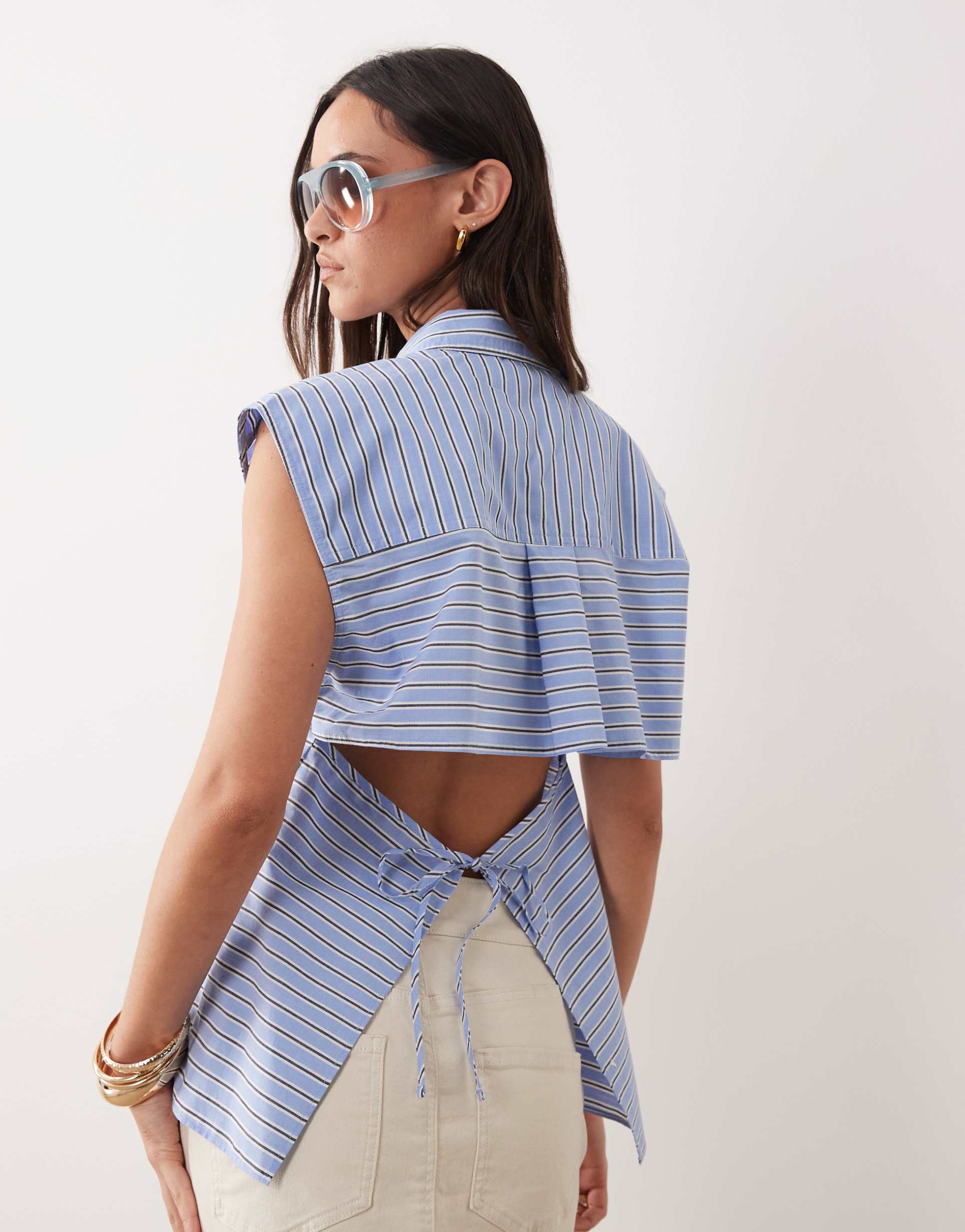 asos design open back sleeveless shirt in stripe