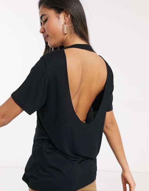 ASOS DESIGN open back t-shirt in black