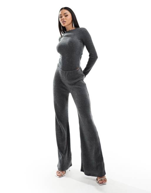 ASOS DESIGN open back tie detail bodysuit in charcoal co-ord, 4 of 4