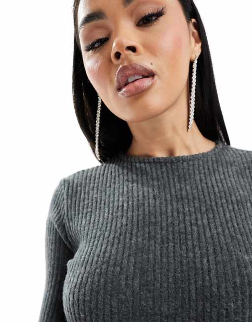 ASOS DESIGN open back tie detail bodysuit in charcoal (part of a set), 3 of 4