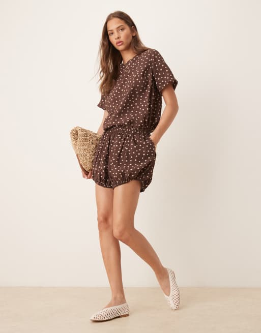 ASOS DESIGN open back tie top in brown spot print - part of a set, 2 of 4