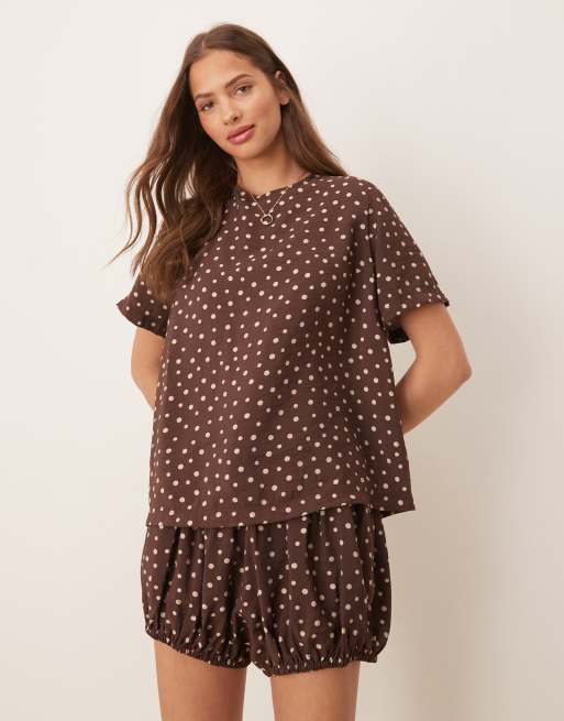 ASOS DESIGN open back tie top in brown spot print - part of a set, 3 of 4