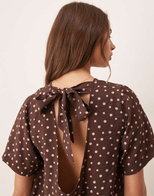 ASOS DESIGN open back tie top in brown spot print - part of a set, 4 of 4