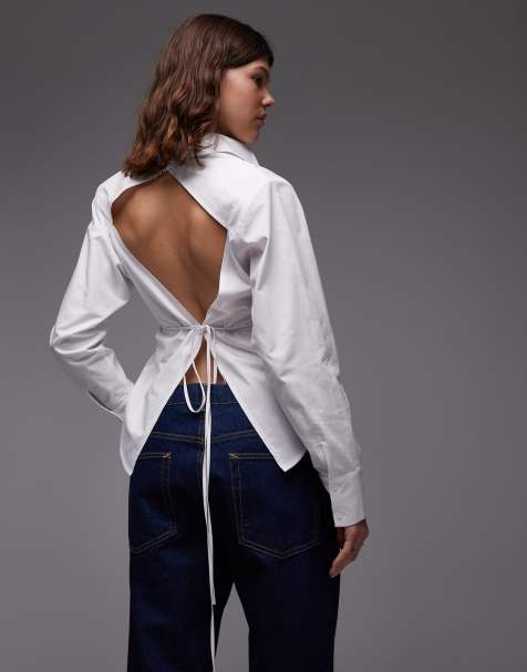 ASOS DESIGN open back tie waist shirt in white - view 1