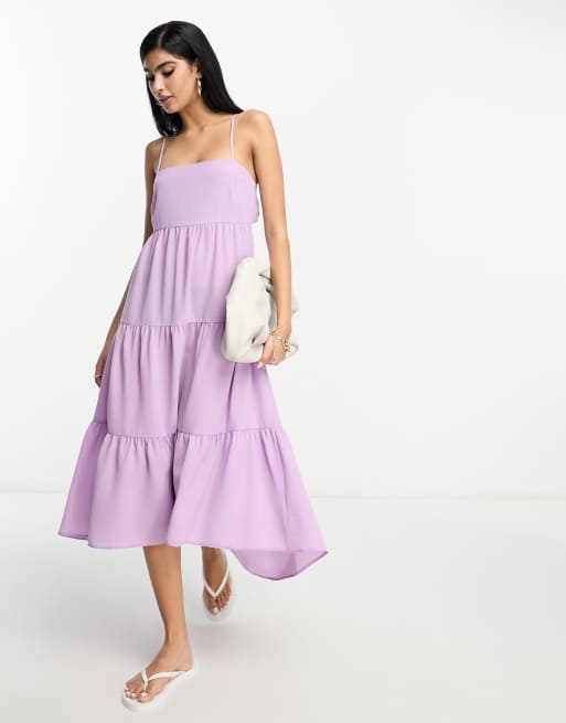 ASOS DESIGN open back tiered hi low hem maxi dress in lilac