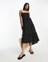 ASOS DESIGN broderie and knit mix strappy midi dress in black | ASOS