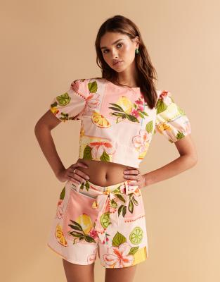 [ASOS DESIGN] ASOS DESIGN open back top in fruit print (part of a set)-Multi S Fruit print