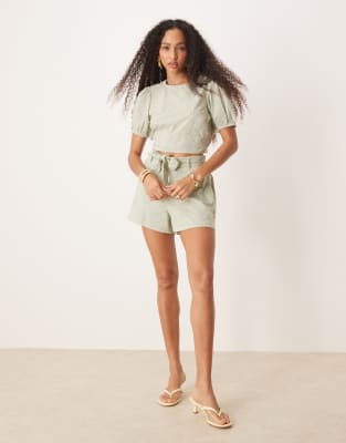 [ASOS DESIGN] ASOS DESIGN open back top with 3D floral embroidery in green (part of a set) L Green