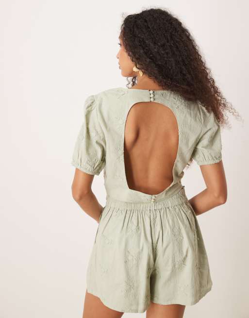 ASOS DESIGN open back top with 3D floral embroidery in green - part of a set, 2 of 4