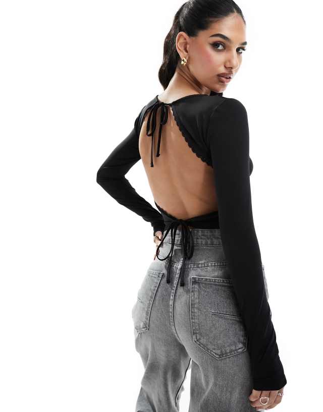 ASOS DESIGN open back top with ties in black | ASOS
