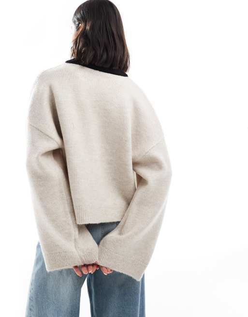 ASOS DESIGN open cardigan with bow tie neck in cream