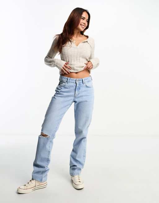 ASOS DESIGN open collar rib sweater in oatmeal , 4 of 4