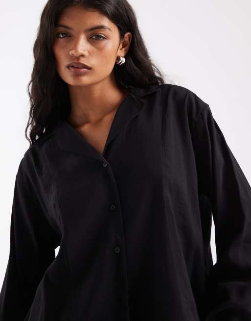 ASOS DESIGN open collar shirt in black, 4 of 4