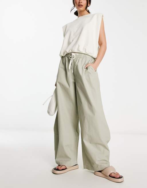 ASOS DESIGN pull on cargo pant with linen in sage