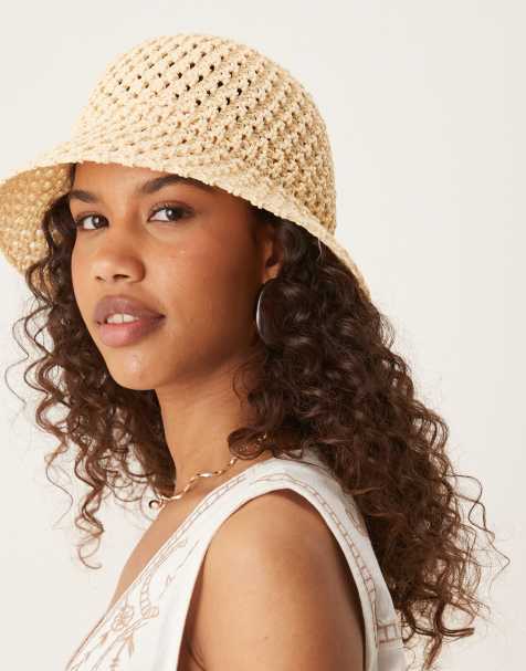 ASOS DESIGN open knit packable crochet bucket hat in natural - view 1