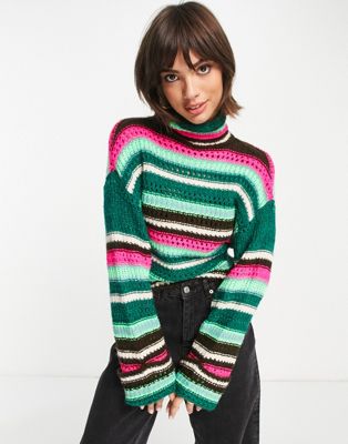 ASOS DESIGN open knit sweater in multi stripe | ASOS