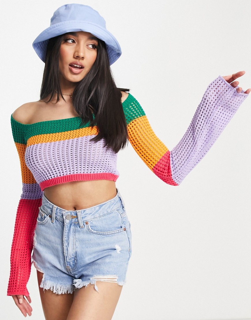 ASOS DESIGN open knit sweater in multi stripe