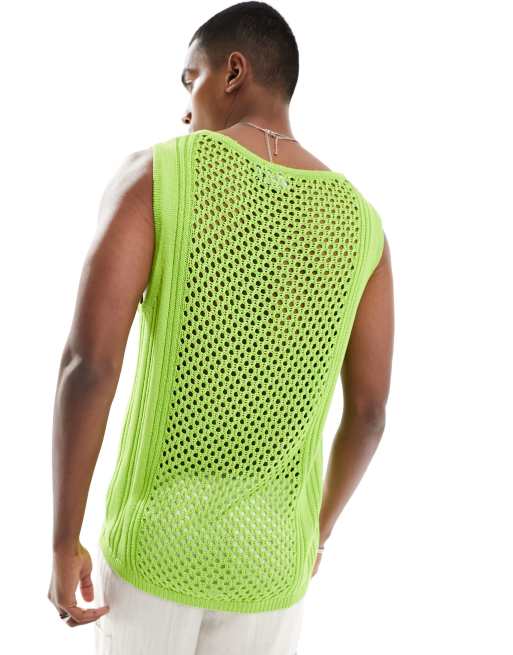 ASOS DESIGN open knit tank top in green | ASOS