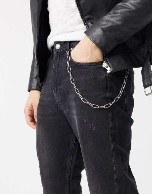 ASOS DESIGN chunky rope jean chain in silver tone