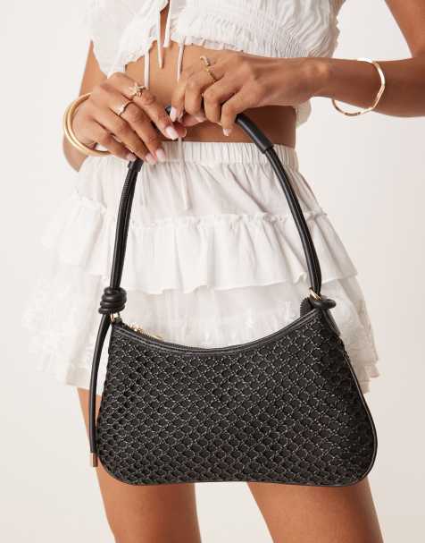 ASOS DESIGN - Open, met de hand geweven schoudertas met skinny hengsel in zwart - view 1
