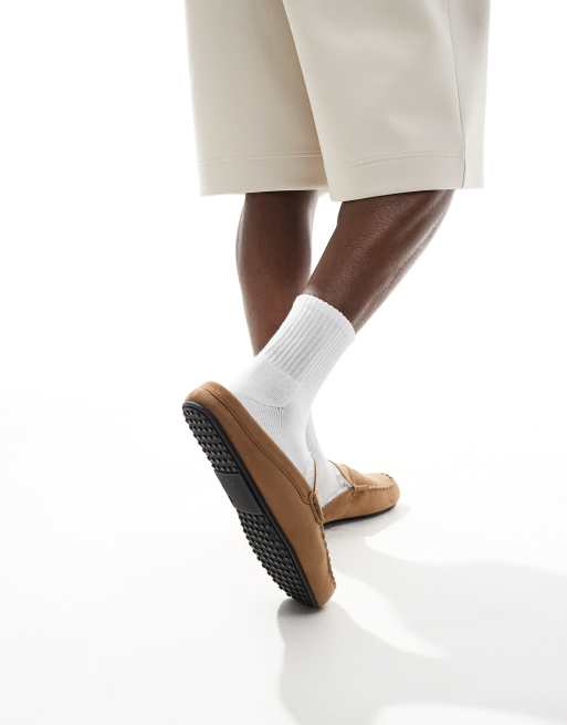 ASOS DESIGN - Open mocassin pantoffels met voering van imitatiebont in lichtbruin, 4 van 4