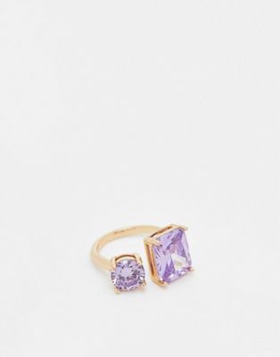 ASOS DESIGN open ring with cubic zirconia lilac stones in gold tone - ASOS Price Checker