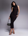 [ASOS DESIGN] ASOS DESIGN open side tied maxi dress with high neck and contrast lining in black 18 Black